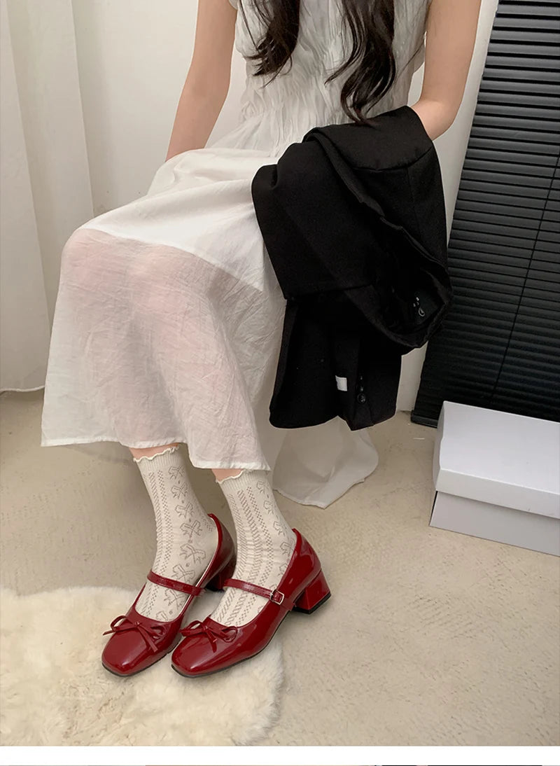 Aiertu  -  Patent Leather Women Mary Jane Shoes Fashion Shallow Butterfly-knot Shoes Spring Autumn Wedding Party Shoes Aiertu
