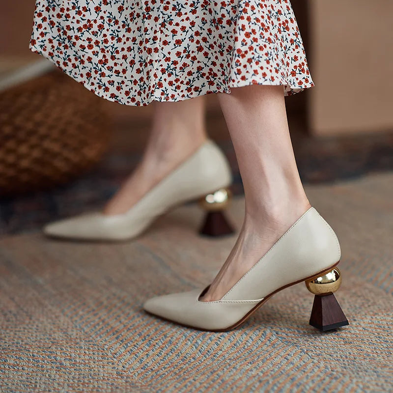 Aiertu  -  Handmade Leather Women Pumps Sexy Chic Stylish Pointed Toe Office Working Shoes Strange High Heel Black Stilettos Dress Shoes Aiertu