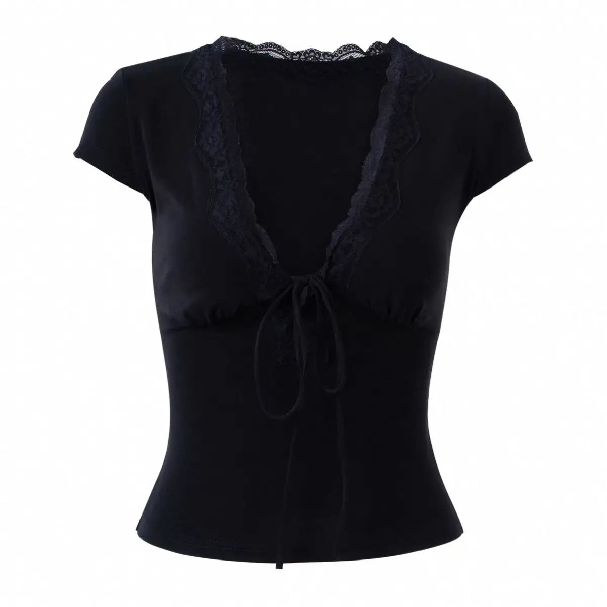 Aiertu  Vintage Summer Lace Patchwork Sexy T-shirt Women Harajuku Fairy Bandage Pleated Tops 2025 Y2k Aesthetic Slim Fit Cropped Tees Aiertu