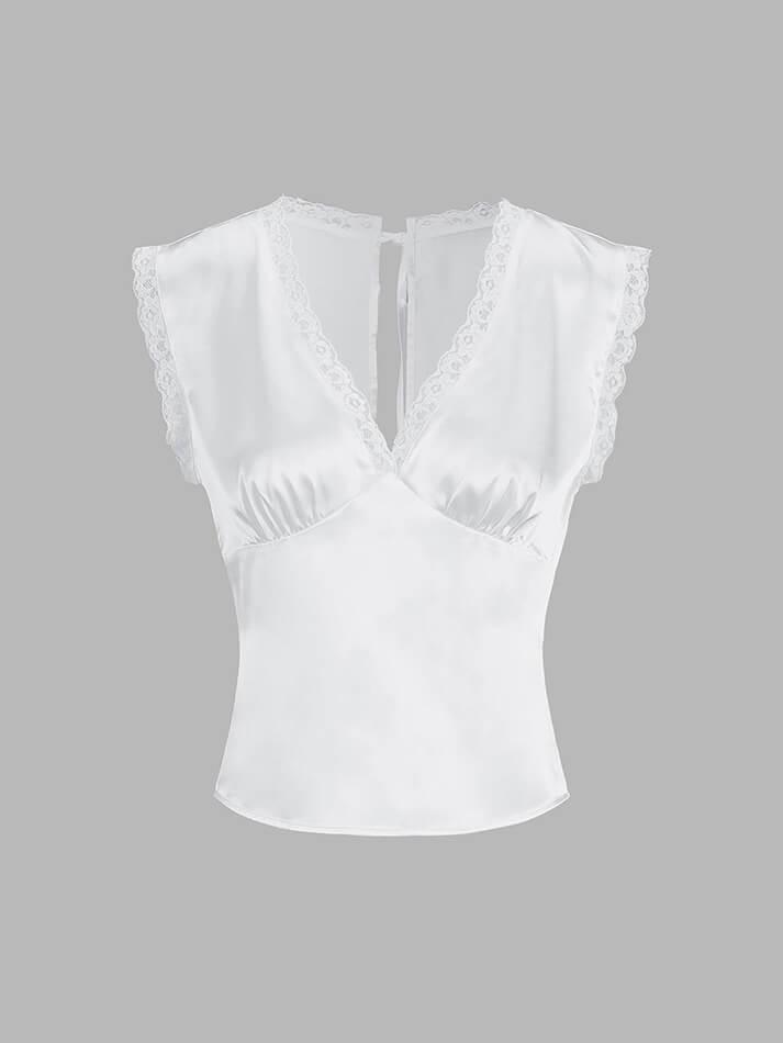 Aiertu  Lace Trim Satin Skirt Set Aiertu