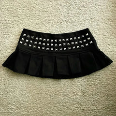 Aiertu  -  Y2K New Gothic Punk Studded Mini Skirt Harajuku Sexy Ultra Short Black Rivet Pleated Skirt Hot Girl Kawaii Skirt Womens Clothing Aiertu
