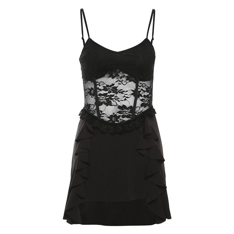 Aiertu - Summer New Women's Dress Fresh And Sweet Lace Hollow Out To Receive Purse Hip Pure Color Dress-Outfit Ideas Aiertu