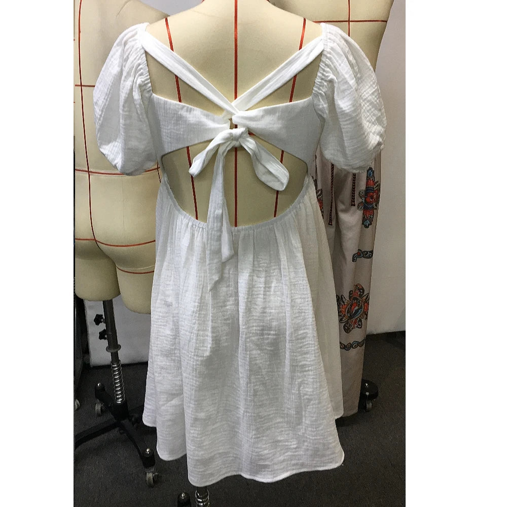 Aiertu  Fashion Streetwear Women Mini Dress Summer Female Clothing Cotton And Linen Holiday Date Girl Short Sleeve Mini Dress XS-2XL Aiertu