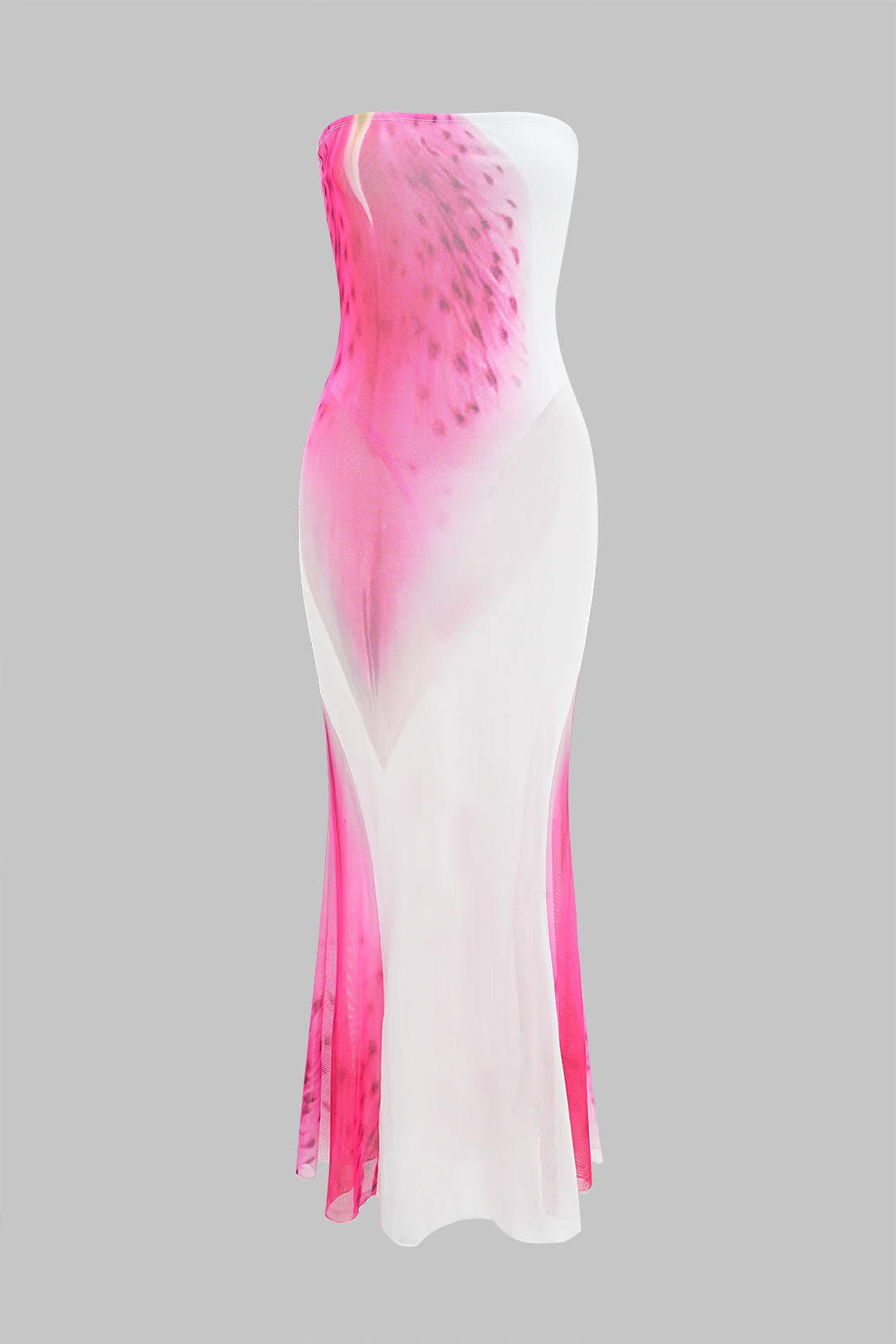 Aiertu  -  Floral Contrast Print Mesh Strapless Sleeveless Maxi Dress Aiertu