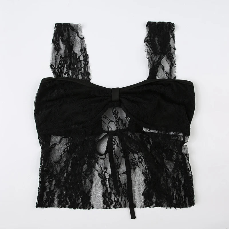 Aiertu  Y2K Lace Camisoles Backless Lace-up Chic Solid Sexy Bustiers Aesthetic 90s Clubwear Cute Korean Backless Outfits Aiertu