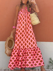 Aiertu  -  Women's Fashion Retro Loose Print Sling Dress Summer Bohemia Style Beach Seaside Maxi Dress Elegant Chic New Pattern Long Dress Aiertu