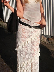 Aiertu  See Through Lace Midi Skirt Aiertu