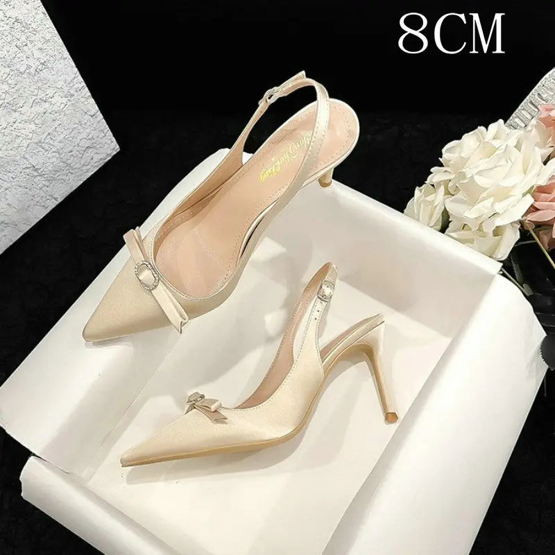 Aiertu  -  New Summer Women'S Sandals Thin Heel Pointy Bao Head Champagne Satin Fashion Korean Version After Autumn Empty Heels Aiertu