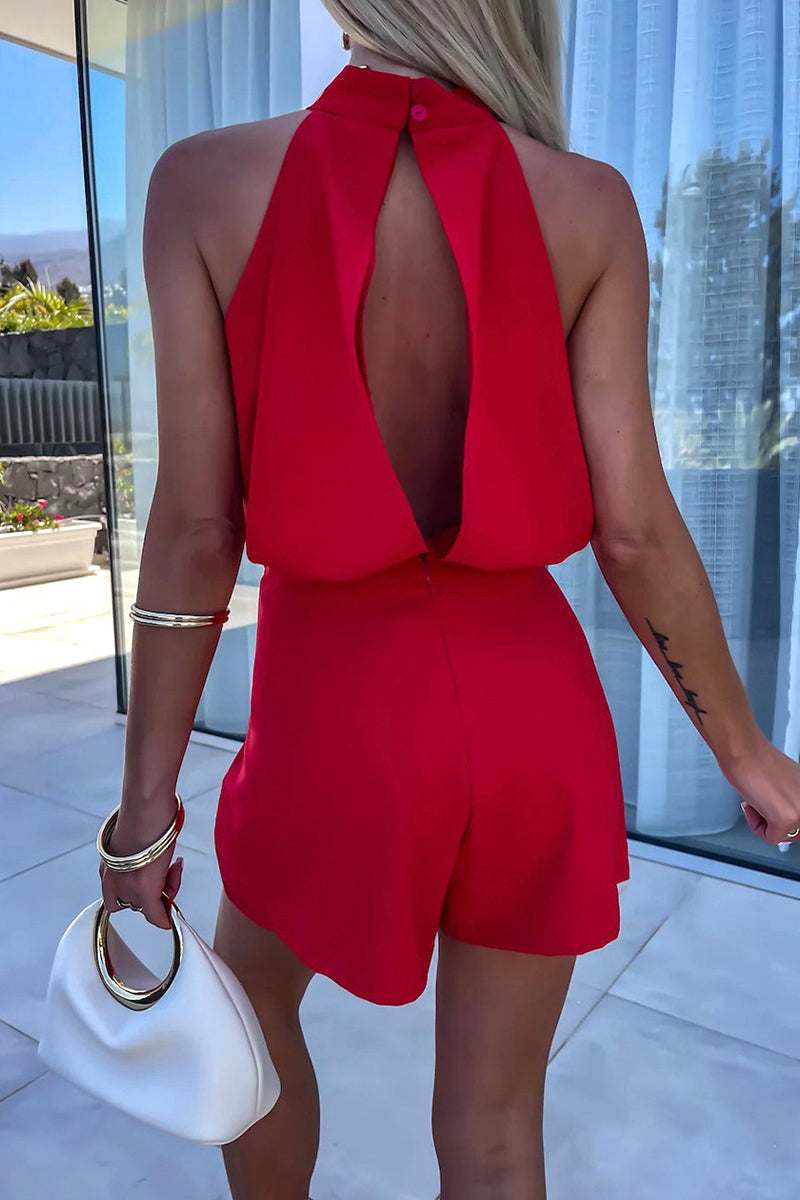 Aiertu  -Casual Solid Color Backless Zipper Half A Turtleneck Rompers(4 Colors) aiertu