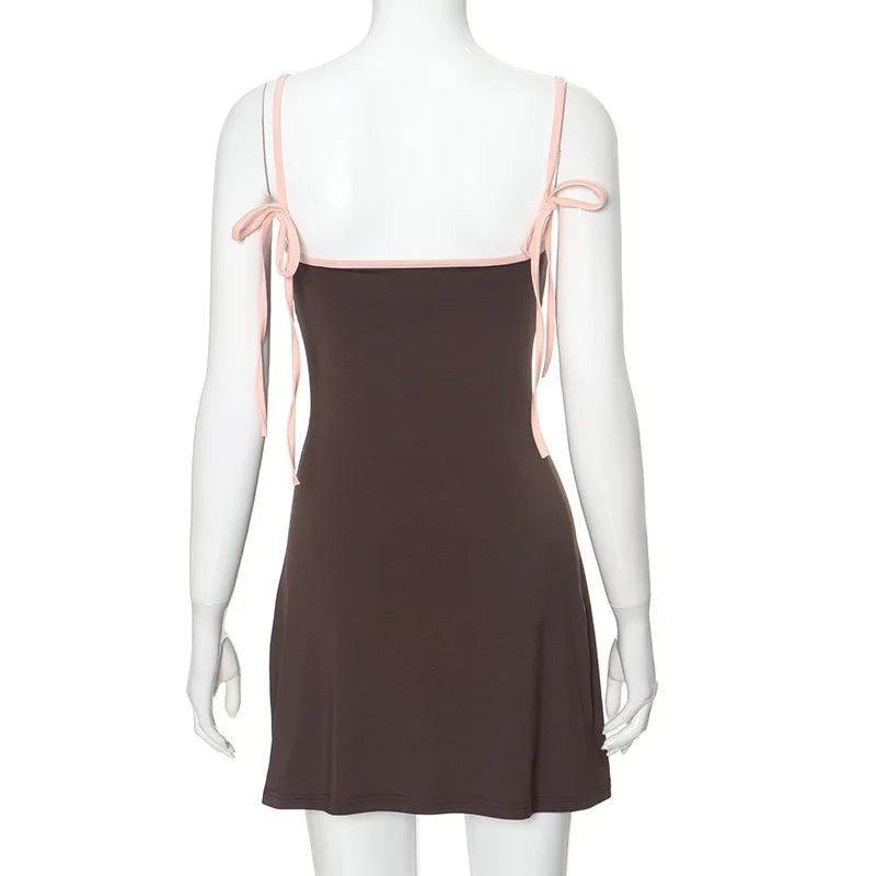 Aiertu  -  Square Neck Spaghetti Strap Sleeveless Chest Wrap Bow Lace Up Backless Mini Dress Feminine Spicy Girl Summer Vestidos Aiertu