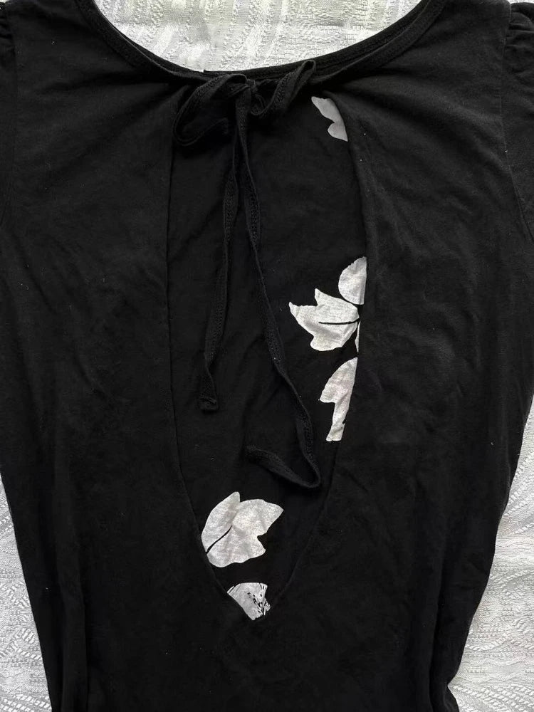 Aiertu  -  Y2k Aesthetic Vintage Flower Printing T-shirt 2025 Summer Backless Bandage Streetwear Tops Harajuku Sexy grunge Fairy Tshirts Aiertu