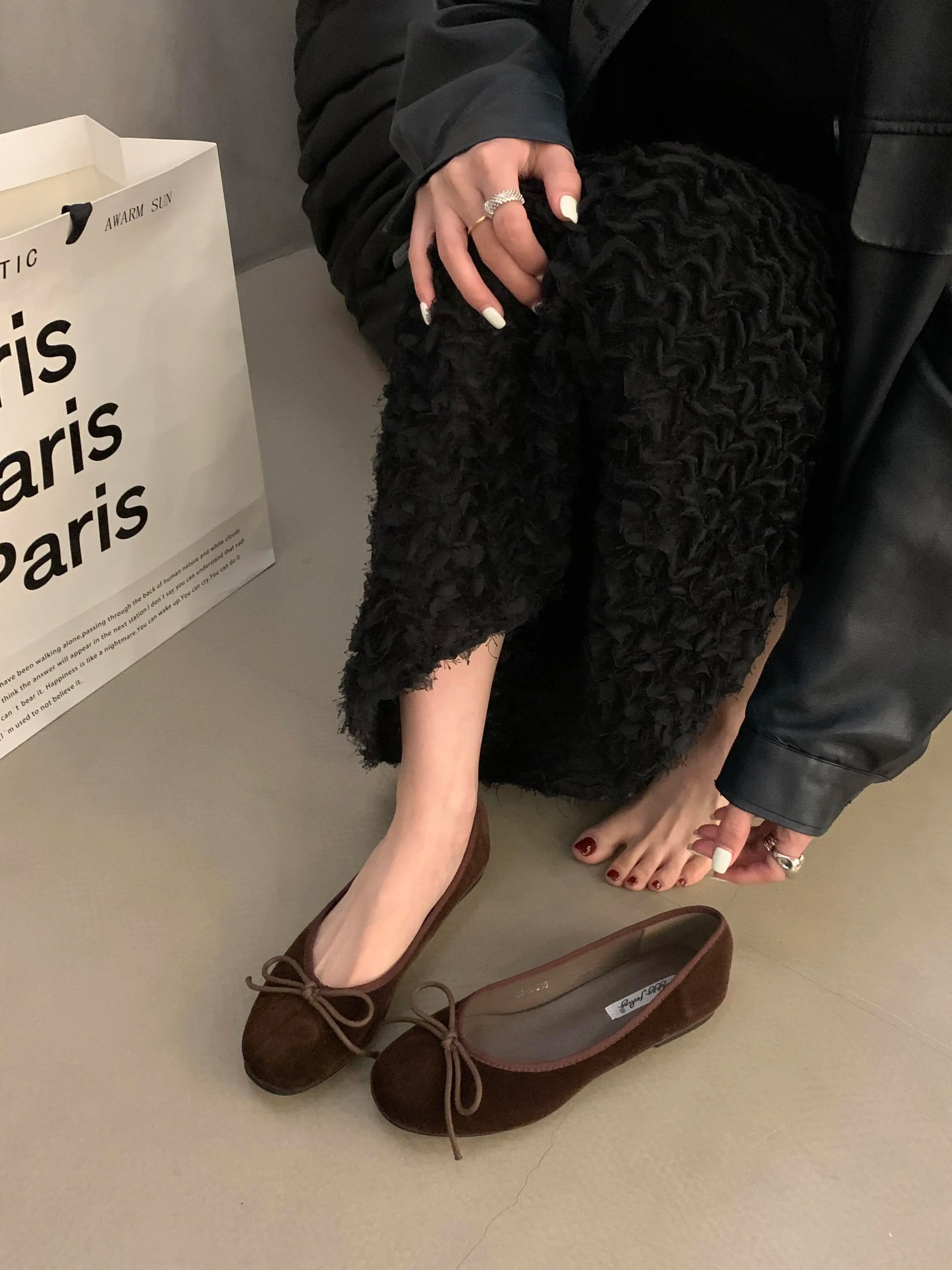 Aiertu    -  Red New Women Flat Shoes Fashion Shallow Slip On Ladies Elegant Ballerinas Shoes Soft Flat Heel Outdoor Casual Mary Jane Aiertu