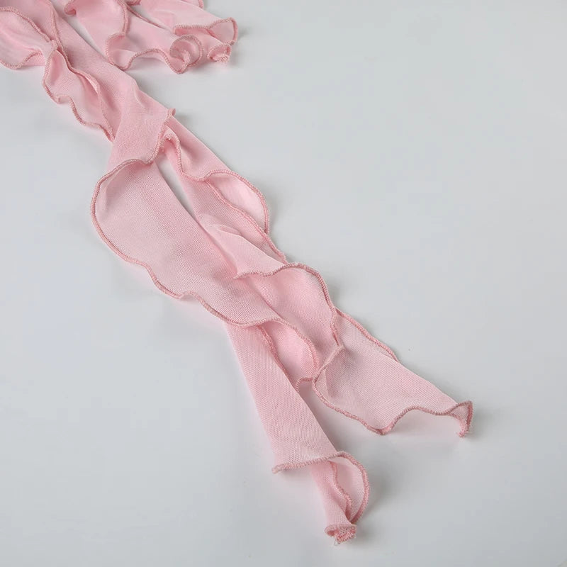 Aiertu  -  Vacation Tiered Layer Ruffles Mesh Mini Skirt Fairycore Irregular Ribbon Skirt Beach Young Hot Girl's Pink Skirt Summer Aiertu