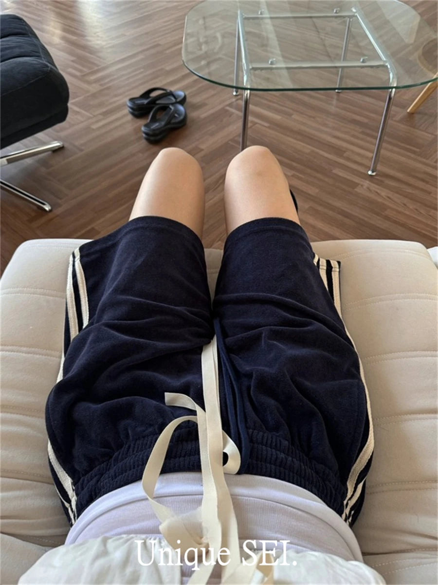 Aiertu  -  Korean Simple High Street Side Stripes Drawstring Elastic Waist Casual Shorts Summer New The Spice Girls Casual All Match Shorts Aiertu