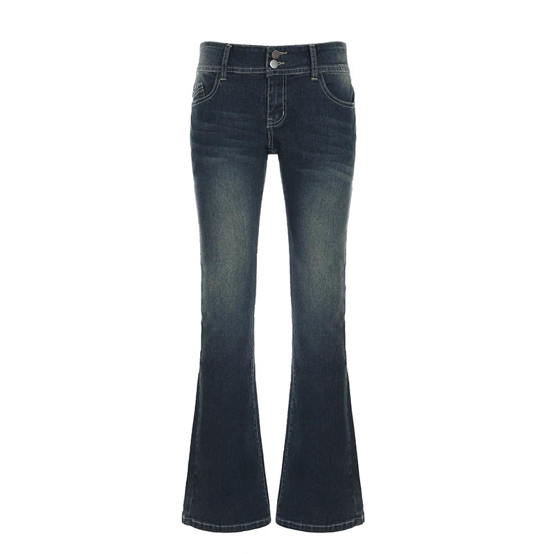 Aiertu  -  Women Low Waisted Flare Jeans Y2K Streetwear Vintage Casual Fashion Denim Trousers Spring Basic Slim Pants Outfits Aiertu