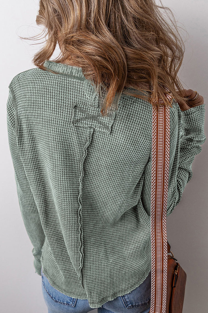 Aiertu  -Casual Plaid Buttons Patchwork V Neck Tops(3 Colors) aiertu