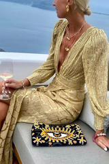 Aiertu  -  Sexy Print Slit V Neck Long Sleeve Two Pieces Aiertu