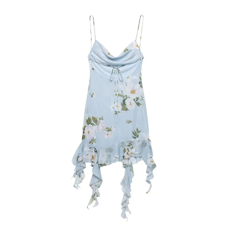 Aiertu  -  Sleeveless Flower Print Dress Woman 2025 Tulle Mini Dresses For Women Summer Backless Sexy Dress Elegant Party Dresses Aiertu