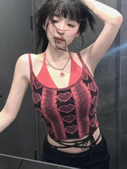 Aiertu  -  Fake Two Pieces Heart Knitted Sexy Harajuku Tanks Women Outerwear Y2k Aesthetic Camisole Fashion Streetwear  Halter Crop Top Aiertu