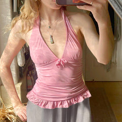 Aiertu  -Eliana Ruched Halter Top aiertu