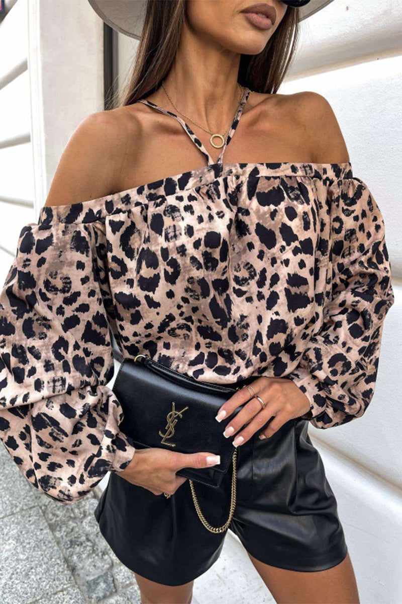 Aiertu  -Sexy Zebra Print Leopard Lace Up Patchwork Halter Blouses aiertu