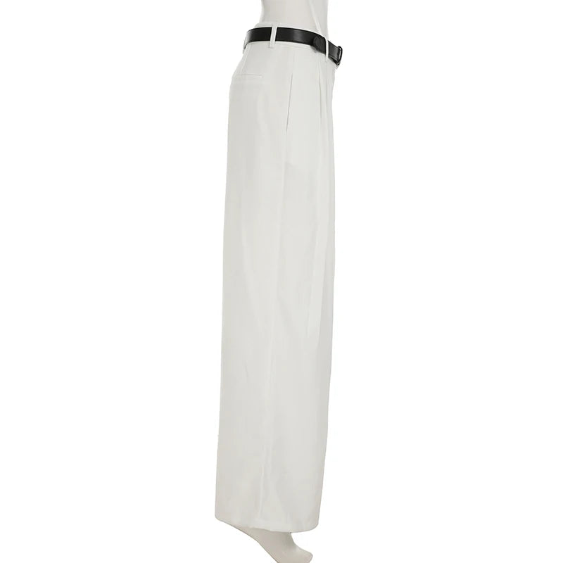 Aiertu  -  Casual White Loose Suit Pants with Belt Women Summer Street Style Baggy Straight Trouser Korean Fashion All-match Capris Aiertu