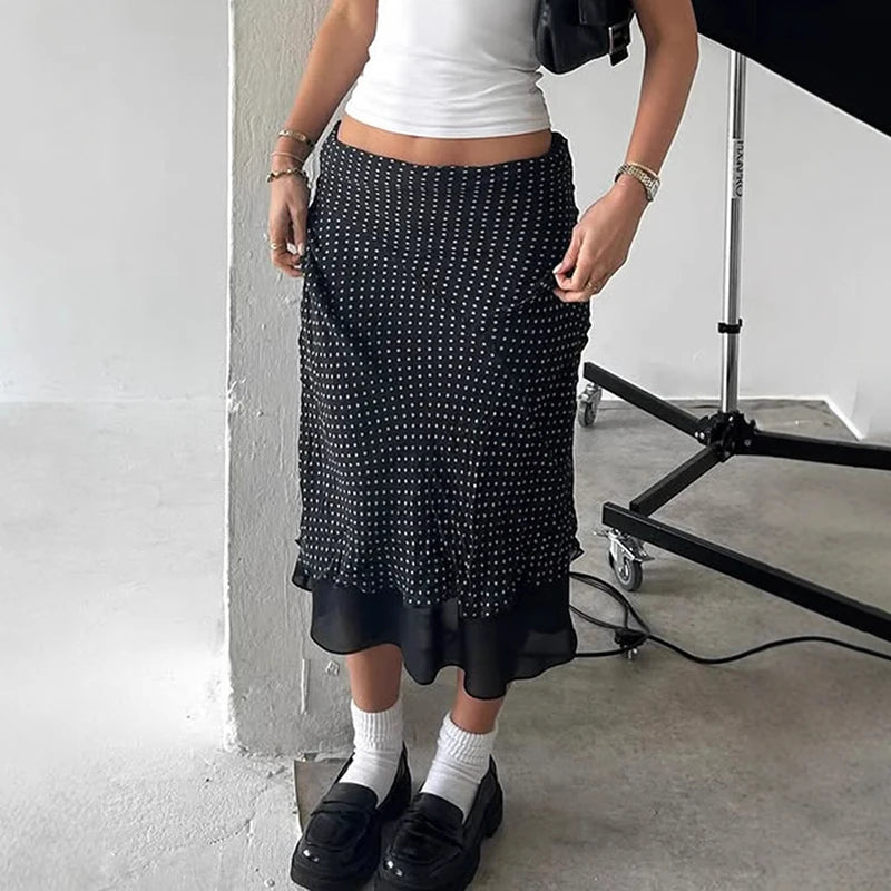 Aiertu  -  Polka Dot Print Double Mesh Skirt For Women Hip-covered Straight Long Skirt Summer New High Waist Casual Female Skirts Aiertu