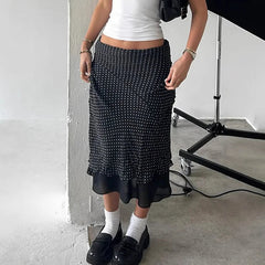Aiertu  -  Polka Dot Print Double Mesh Skirt For Women Hip-covered Straight Long Skirt Summer New High Waist Casual Female Skirts Aiertu