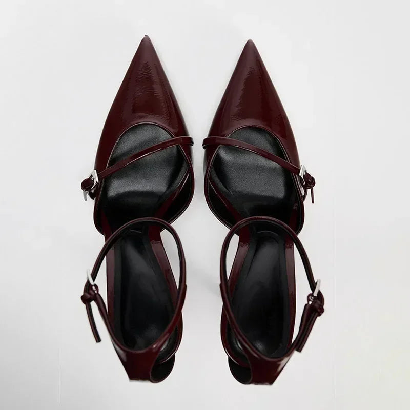 Aiertu  -  Sexy Pointed Toe High Heel Women Shoes Elegant Ankle Strap Patent Leather Stilettos Luxury Prom Weddings Bridal Pumps for Ladies Aiertu