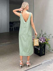 Aiertu  -  2026 Summer Women Solid White V Neck Sleeveless Fashion Dress Split Tank Dress Aiertu