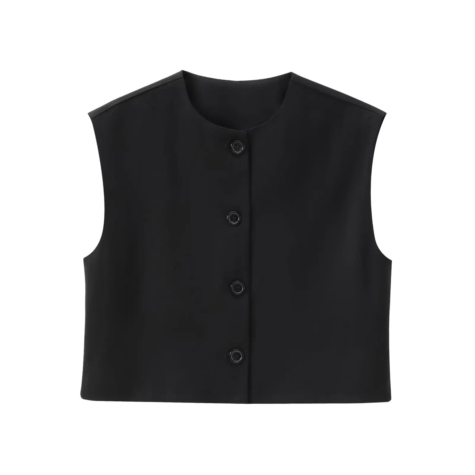 Aiertu  -  Summer Solid Color Tank Tops Women 2026 New O Neck Sleeveless Cropped Tops Elegant Fashion Single Breasted Vest Tops Clothing Aiertu