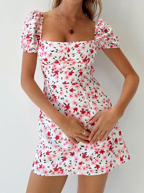 Aiertu  Puff sleeve printing dress shopify