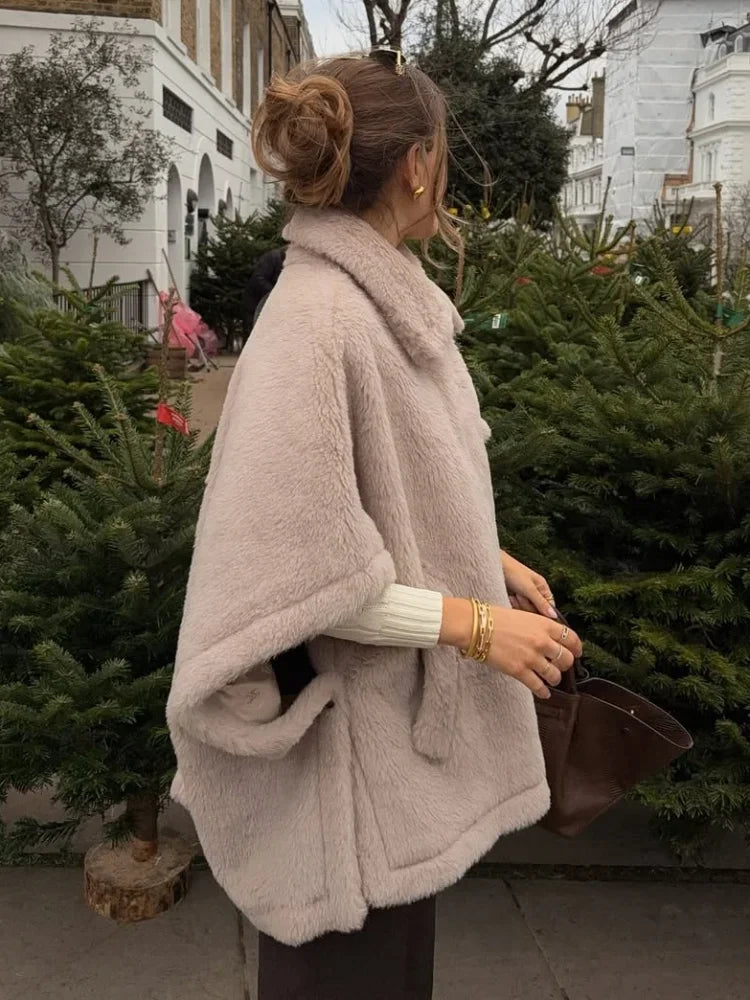 Aiertu  -  Women Grey Loose Half Sleeve Fluffy Faux Fur Coat Fashion Casual Winter Warm Soft Plush Jacket New Lady High Street Outerwear Aiertu