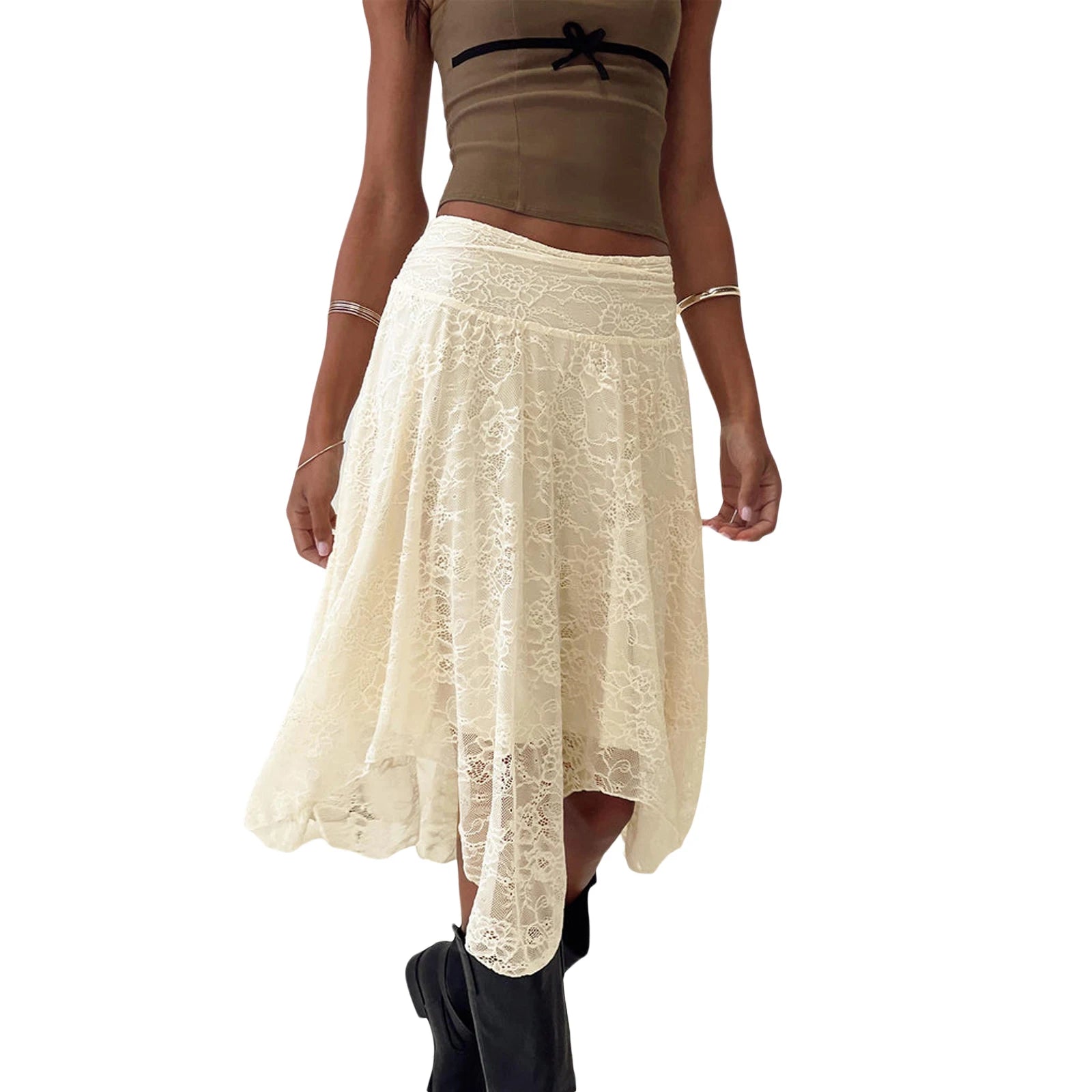 Aiertu  -  Women Lace Skirt Elegant Low Waisted Skirt Irregular Summer Midi Skirt for Casual Daily Aiertu