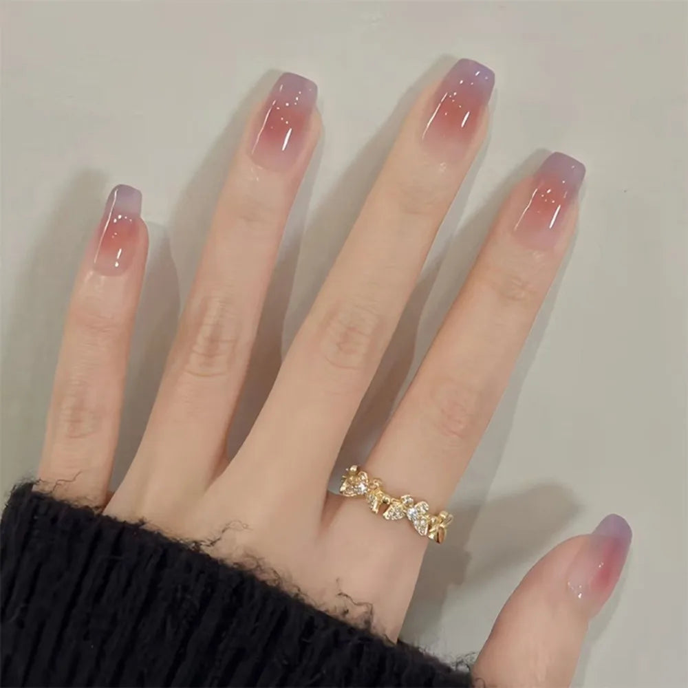 Aiertu  -  Fashion Wearable Manicure Fake Nails Gradients Bling French False Nails Glossy Full Cover Press On Nails for Women and Girls Aiertu