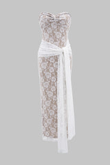 Aiertu  -  Tie Front Twist Knot Strapless Sleeveless Maxi Dress Aiertu