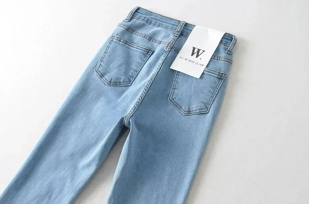 Aiertu  -  High Waist Denim Pants Women Solid Color Elastic Slim Fit Flare Pants For Hot Girl Denim Trousers Women Flare Jeans Streetwear Aiertu