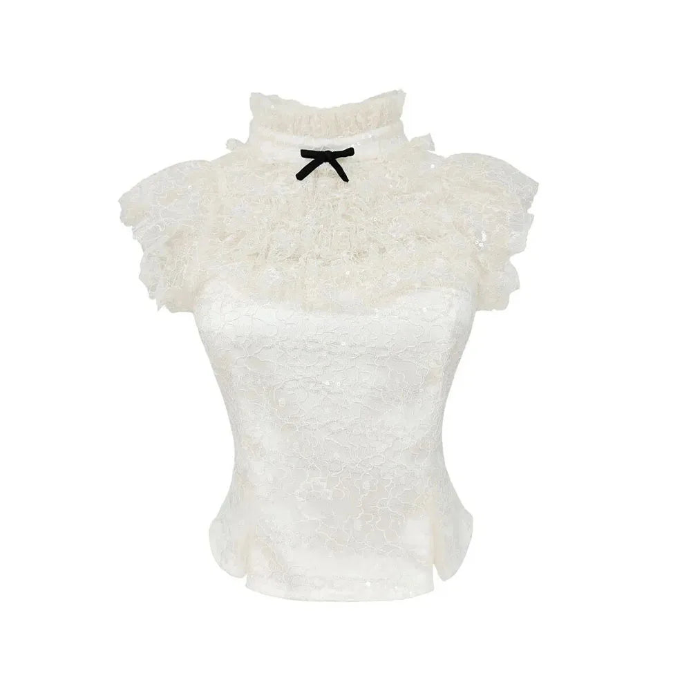 Aiertu  -  Korean Exquisite White Flying Sleeve Shirts Women Lace Kawaii Crop Tops Harajuku Preppy Style Hotsweet Girls Summer Blouse Lady Aiertu
