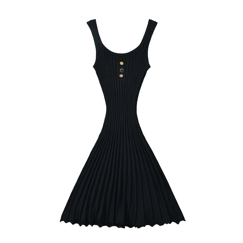 Aiertu  -  Sexy Women O Neck Sleeveless Pleated Knit Mini Dresses Summer Robe Aiertu