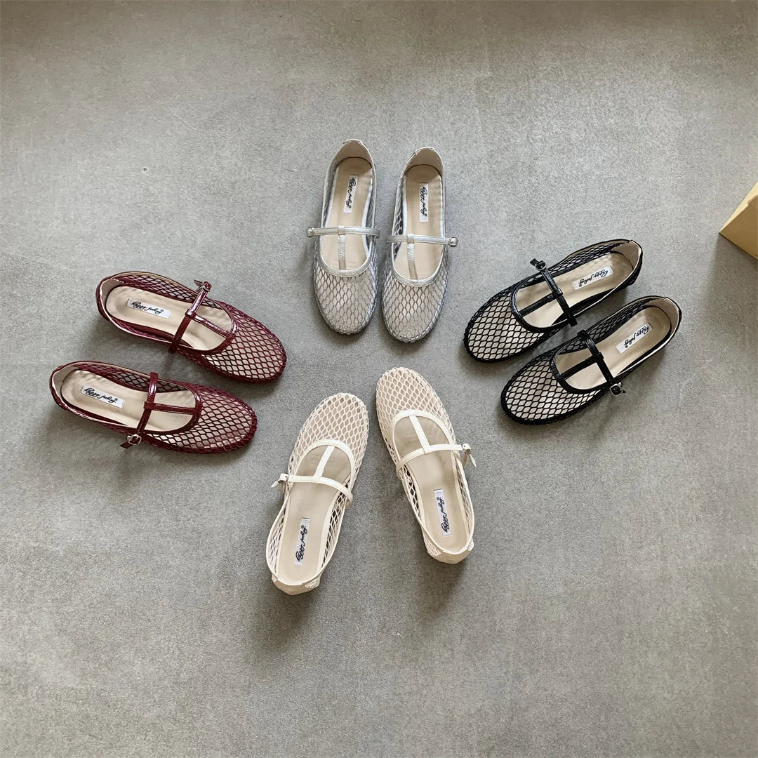 Aiertu    -  Summer Designer Cosy Mesh Heels Women Flat Shoes Fashion Round Toe Buckle Strap Casual Outdoor Dress Sandals Aiertu