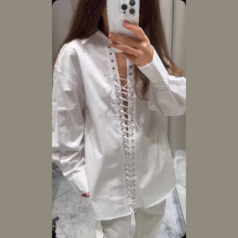 Aiertu  -  Summer Loose Bandage Dresses 2025 Woman Casual Lapel Collar Short Sleeve Female Mini Dress 2025 Solid High Street Lady Vestidos Aiertu