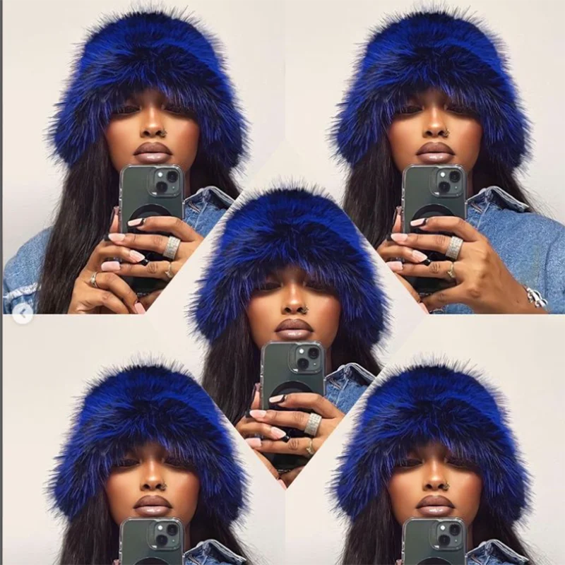 Aiertu  -  Autumn Winter Women Keep Warm Rainbow Faux Fox Fur Basin Cap Female Fashion Casual Party Bucket hat Music Festival Thickened Hat Aiertu