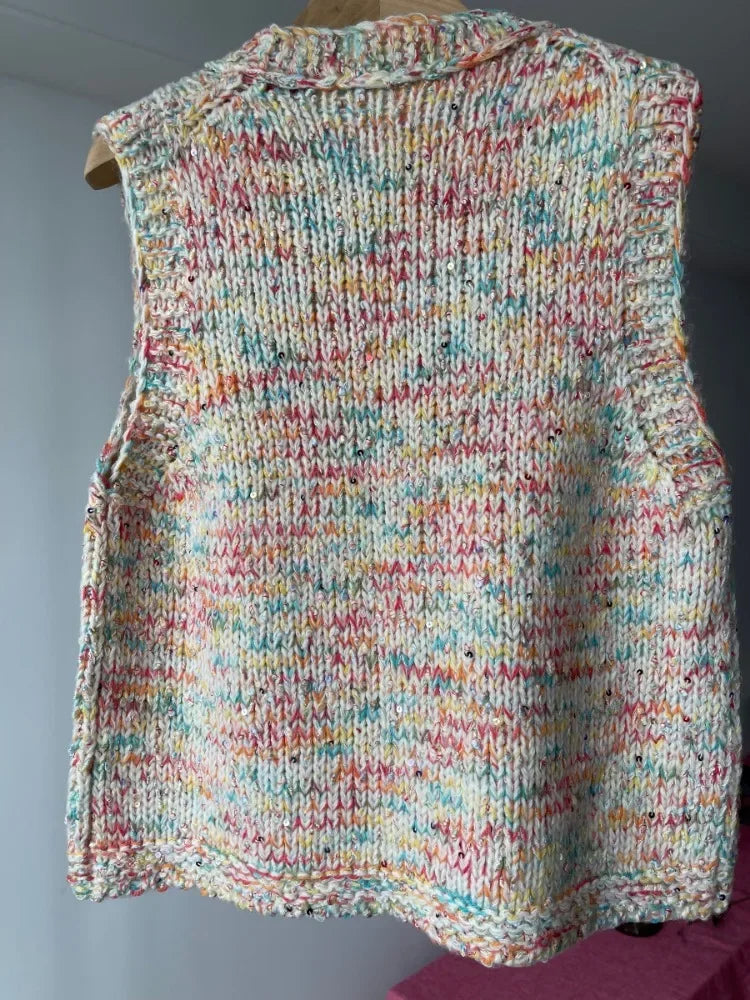 Aiertu  -  Multicolored Wool-blend Knitted Tank Tops Sequin Sweater Vest 2024 Autmn/Winter Sleeveless Knitwear Women Clothes Outerwear Aiertu