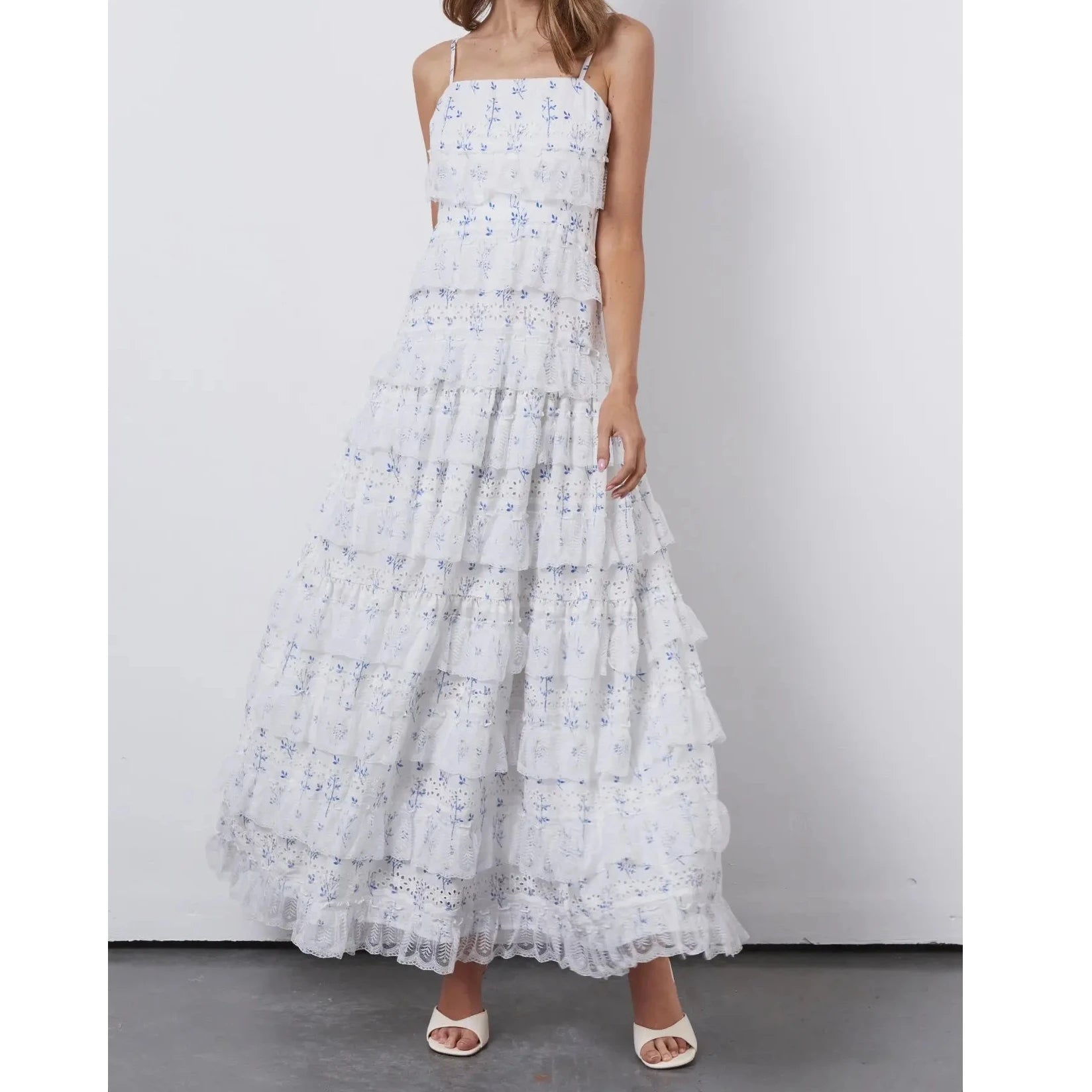 Aiertu    -  Luxury Women Slip Dress Sleeveless Floral Dress Lace Tierred Patchwork Layered Summer Long Dress for Cocktail Party Aiertu