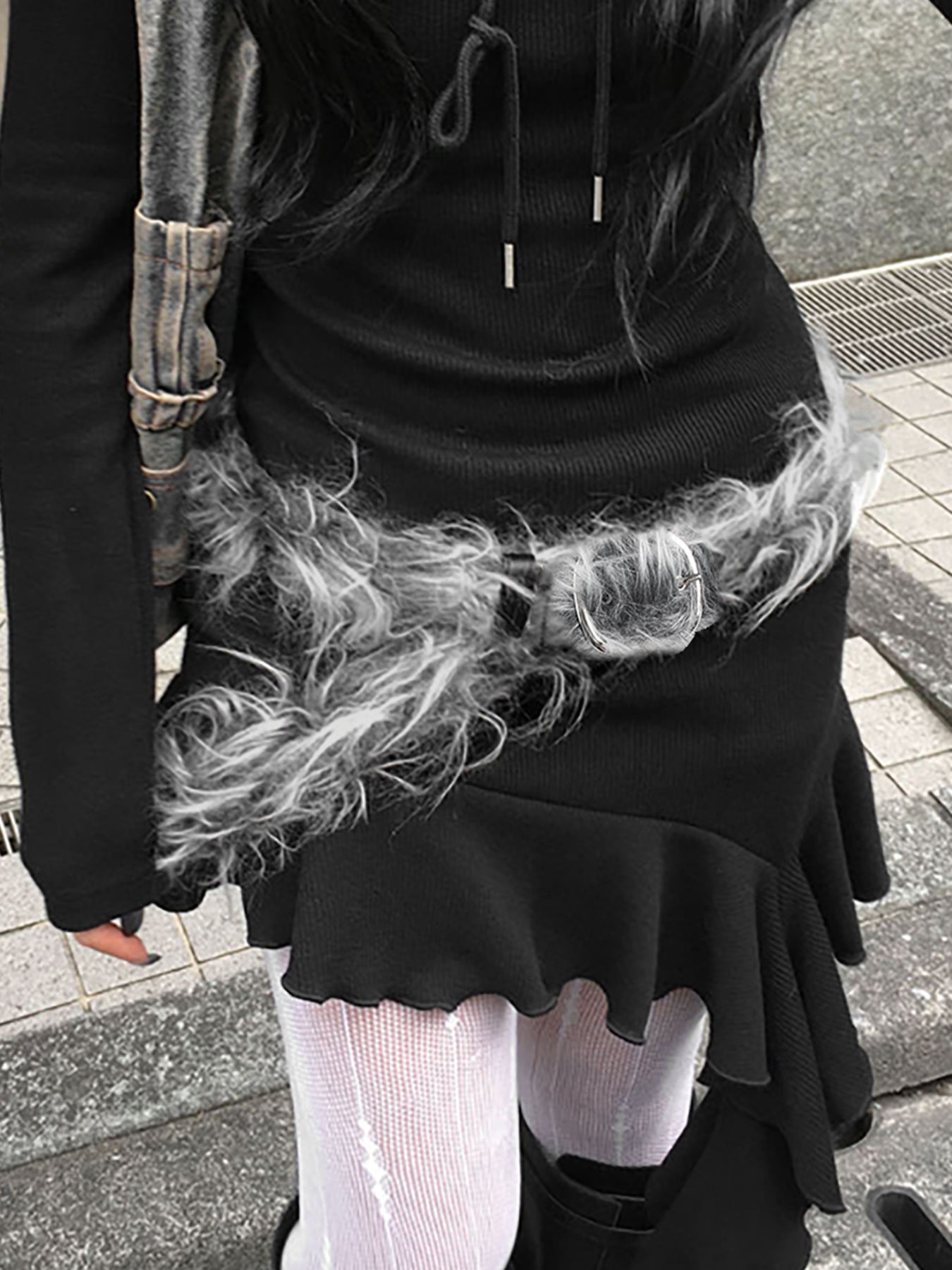 Aiertu - summer inspo Gray Faux Fur Spliced Leather Chic Design Belts Women  All-Match Y2k Exquisite Vintage Waist Accessories Aiertu