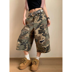 Aiertu  American Retro High Waist Camouflage Jeans Women Pockets Hip-hop Shorts 2025 Summer Casual Y2K Grunge Street Washed Denim Shorts Aiertu
