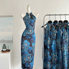 Aiertu  Jacquard Satin Cheongsam Slit Dress New Chinese Style Retro Elegant Dress Aiertu