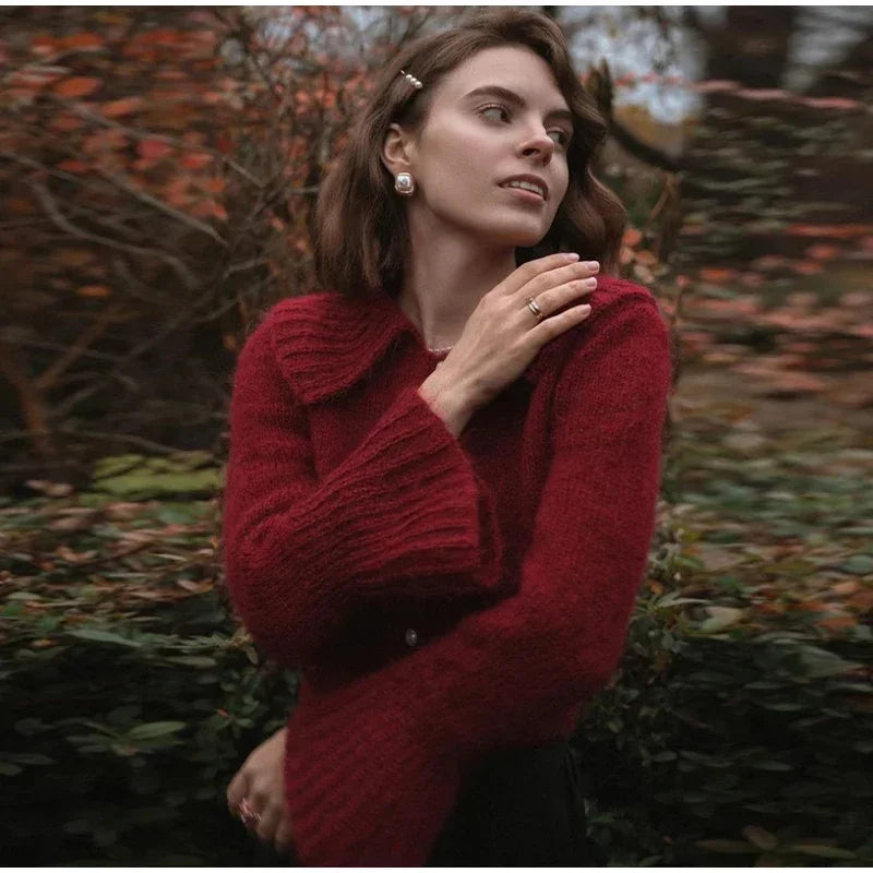 Aiertu     -  Fall Outfits 2026 Vintage Doll Collar Cardigans Women Casual Single Breasted Long Flare Sleeve Sweaters 2026 Autumn New Female Fashion Knitwear Aiertu