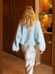 Aiertu  -  Fashion Blue V Neck Long Sleeve Sweater For Women Elegant Soft Warm Knitted Pullover 2026 Chic Lady Commuting Streetwear Aiertu