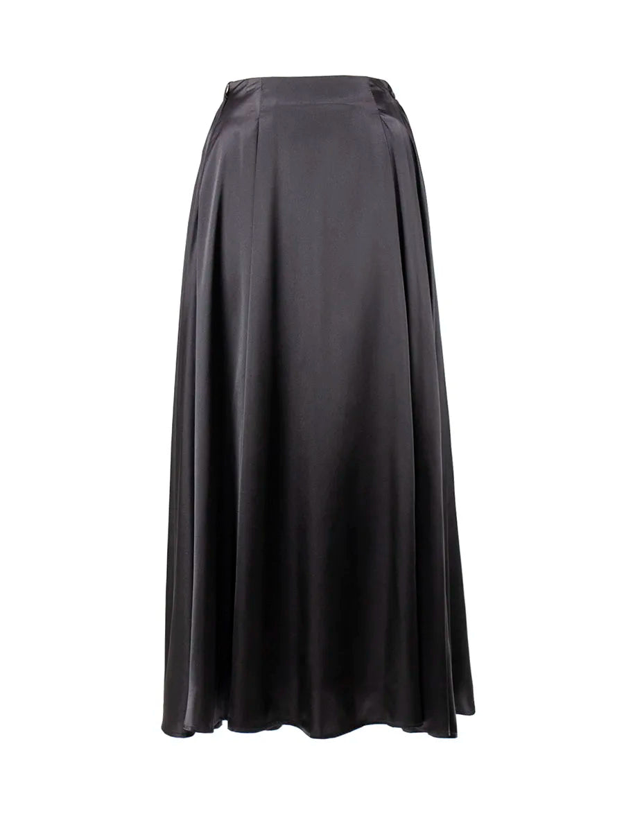 Aiertu  -   Elegant Satin Loose Women Skirt High Waist Maxi Skirts Streetwear Classic Long Skirt Fashion Female Black Skirt Aiertu